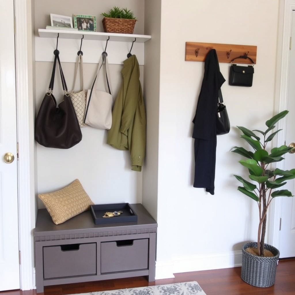 Clutter-free entryway with storage bench and hooks