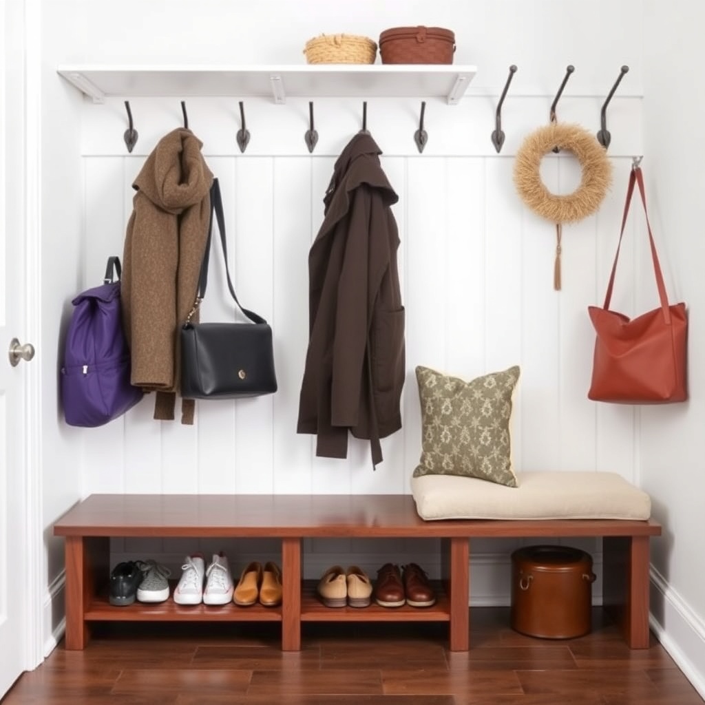 entryway with compact shoe storage and hooks