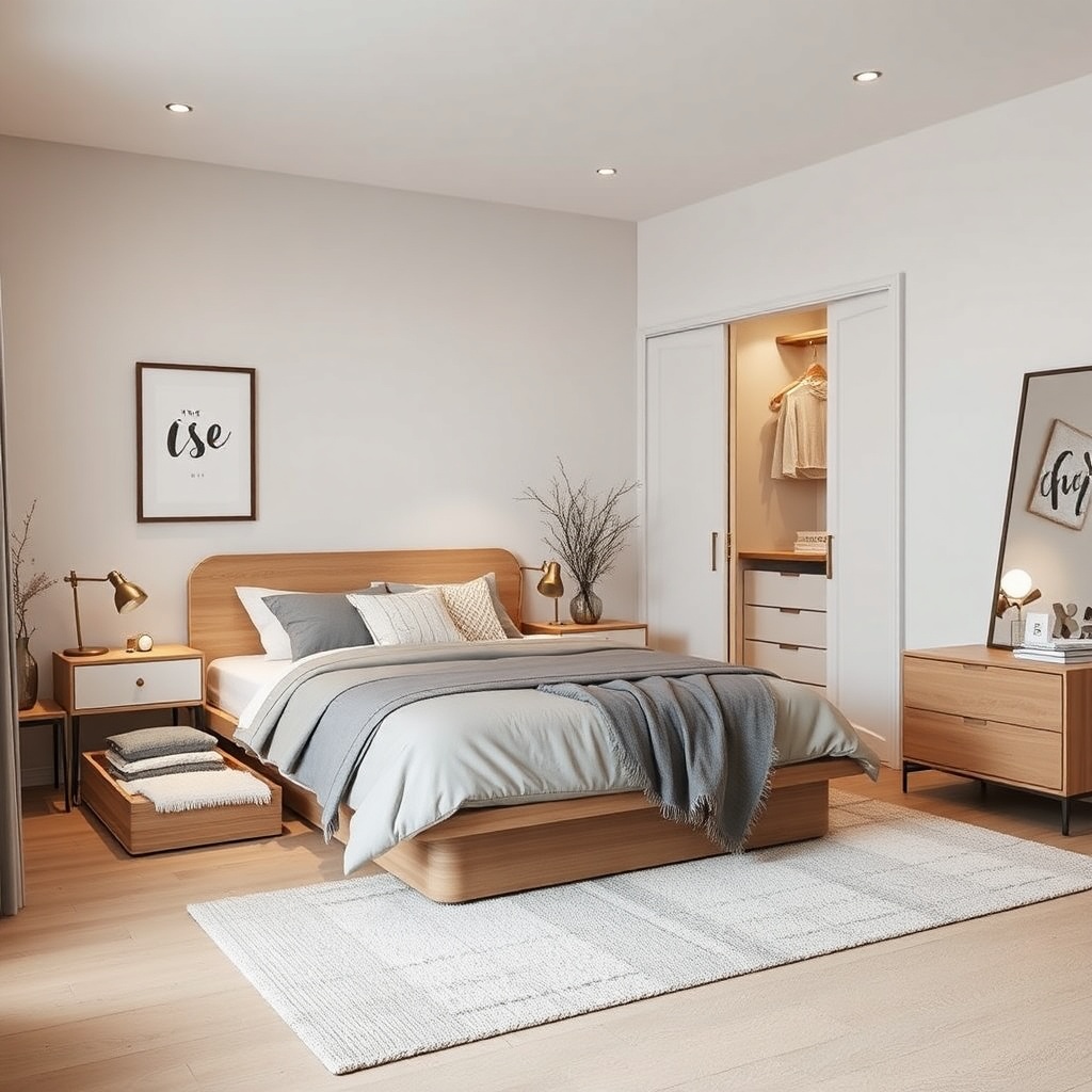 bedroom with under-bed storage and calming decor